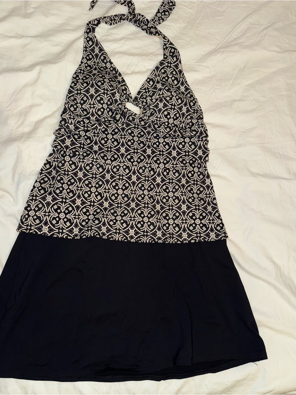 Tankini Swim Dress Lands End Black White 2 piece Skirt and Halter Size 10
